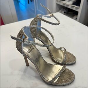 Stuart Weitzman Nudist Platino Glitter Heel- size 6.5